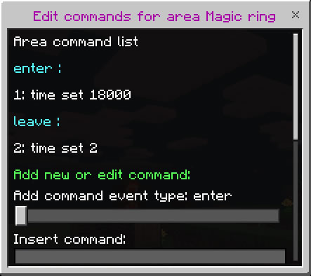 Manage commands for area events